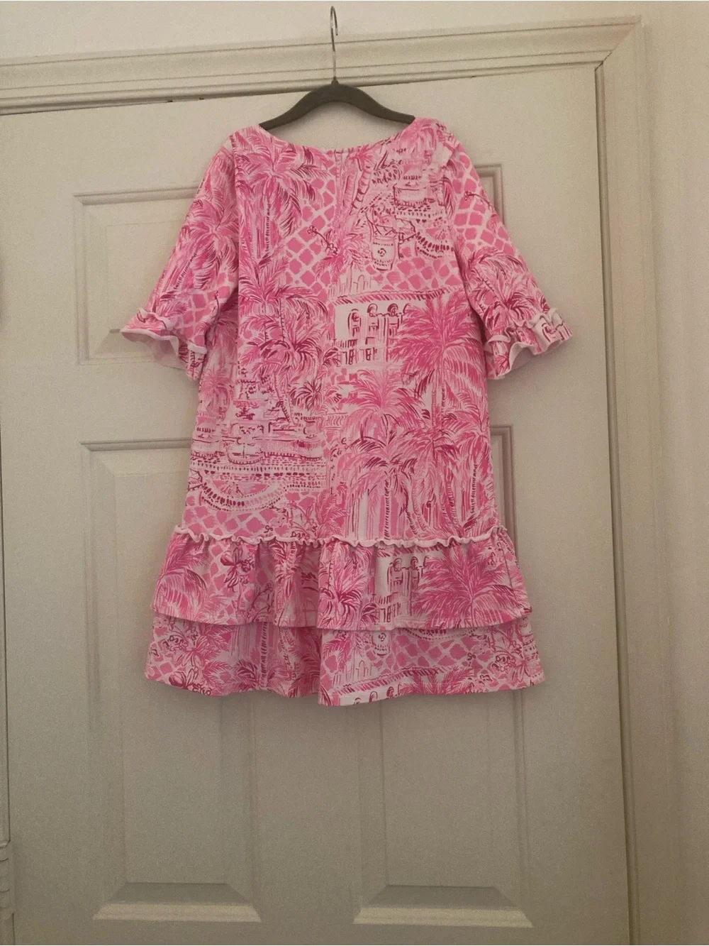 Lilly Pulitzer Girls Pink Palm Ruffle Tiered Dress